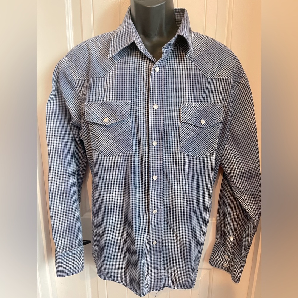 Cowboy Up Men’s Western Shirt Blue/White Gingham, Size XL